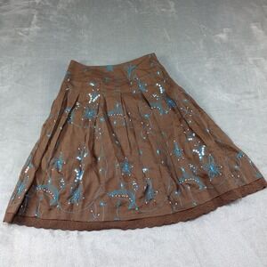 WD.NY Linen Pleated Skirt Sequins Embroidered Boho Gypsy Twirl Wrap Size 2 Party